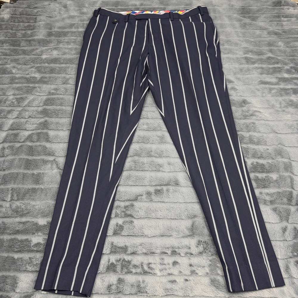 Murano Alex Fit Navy Blue White Striped Dress Pants Mens 36x32 Slim Tapered
